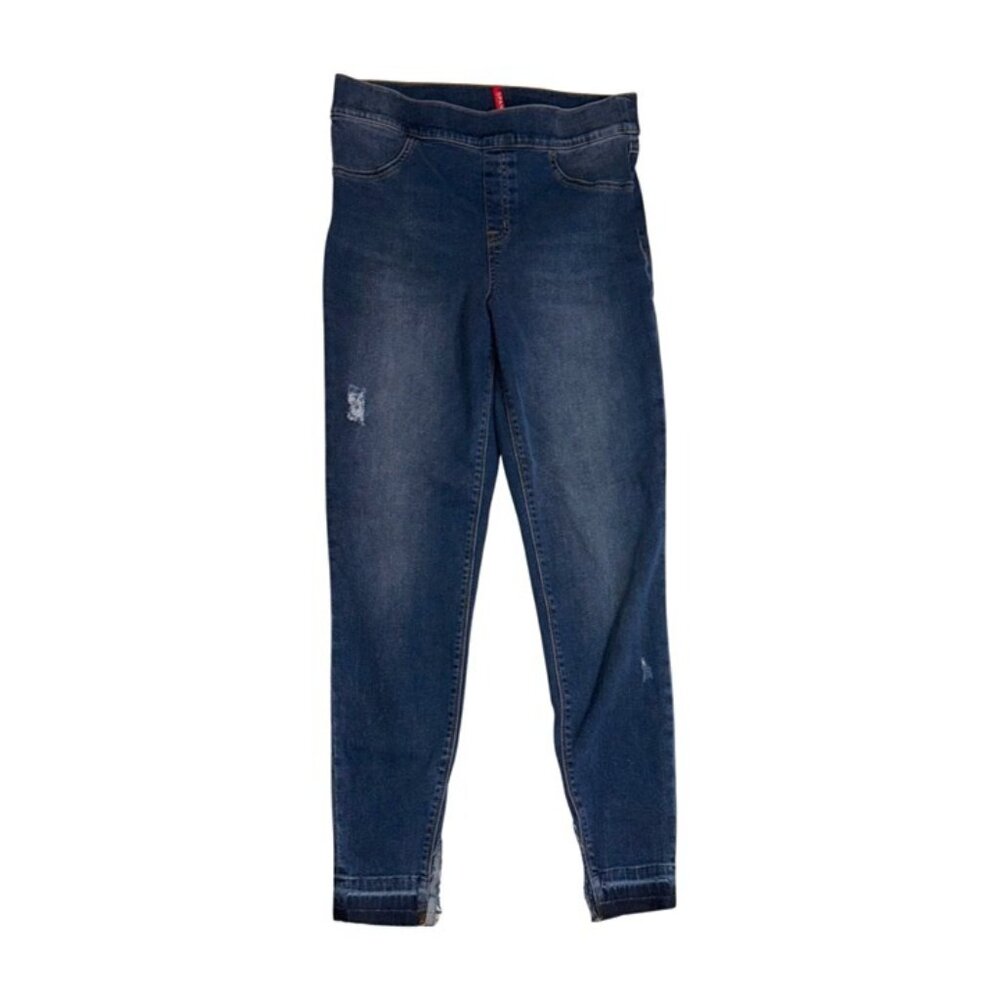Spanx Distressed Denim Jegging - Dark Wash, Size L 👖✨
